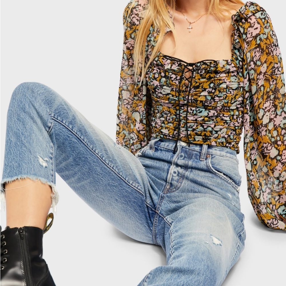 Free People Top Boho Size Medium “Mabel Printed Blouse”